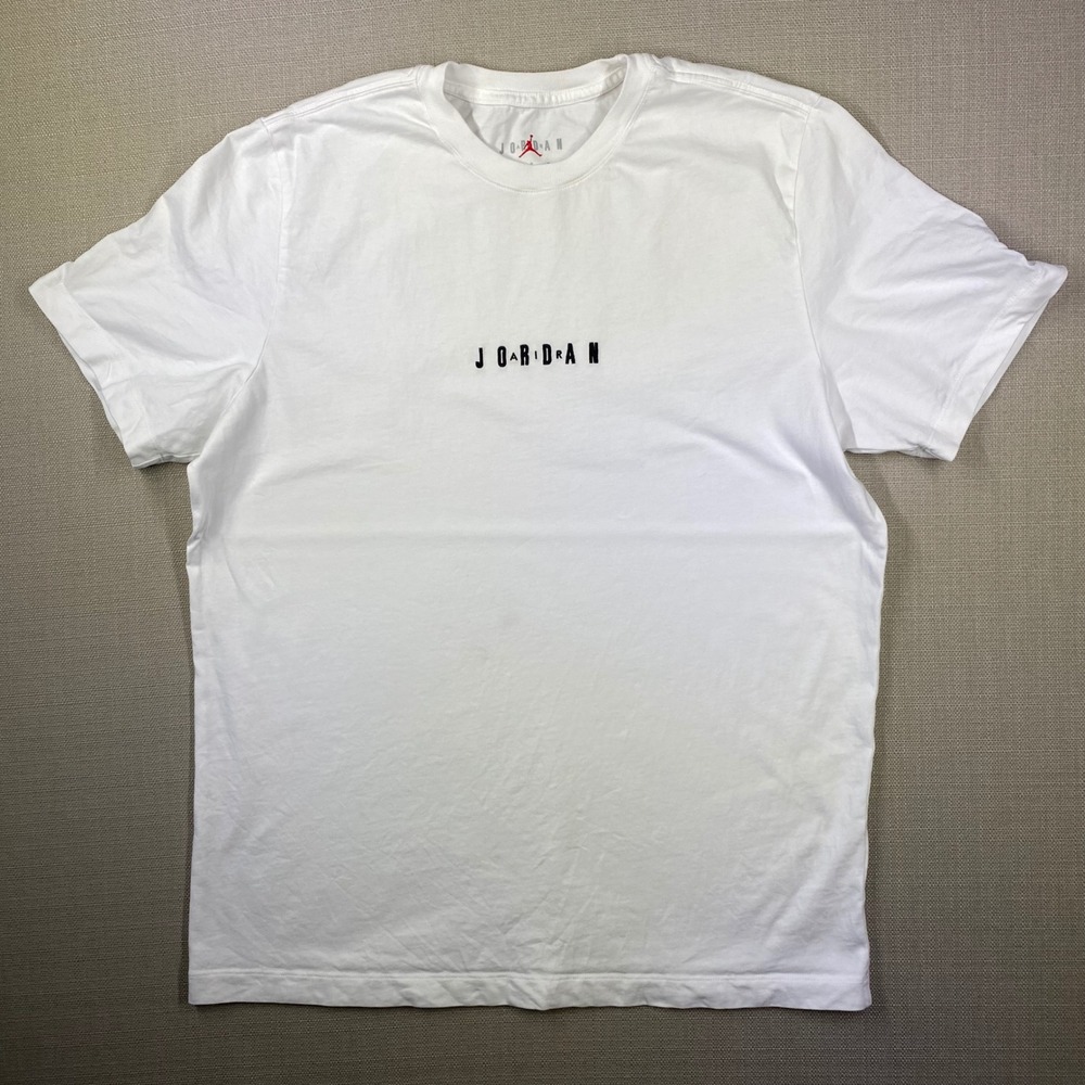 Jordan Mens White Embroidered Logo Wordmark Jumpan Short Sleeve T-Shirt Large